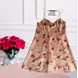 Private Luxuries Pink Floral Satin‎ Slip Dress Women’s M Midi Nightgown